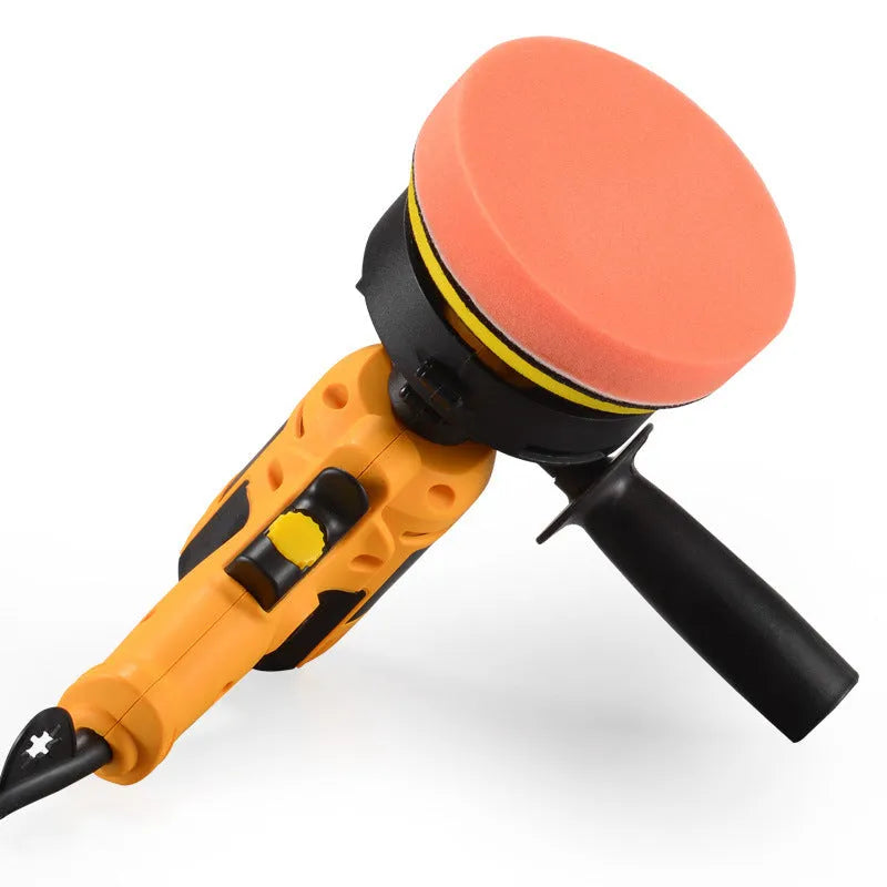 Yellow automotive polishing machine with 125mm disc, 700W power and 1.6m cord