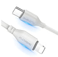 White USB-C to Lightning cable for iPhone charging and data transfer