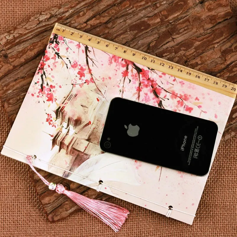 Traditional Chinese thread-bound notebook with watercolour floral cover in Azalea colour, A5 size