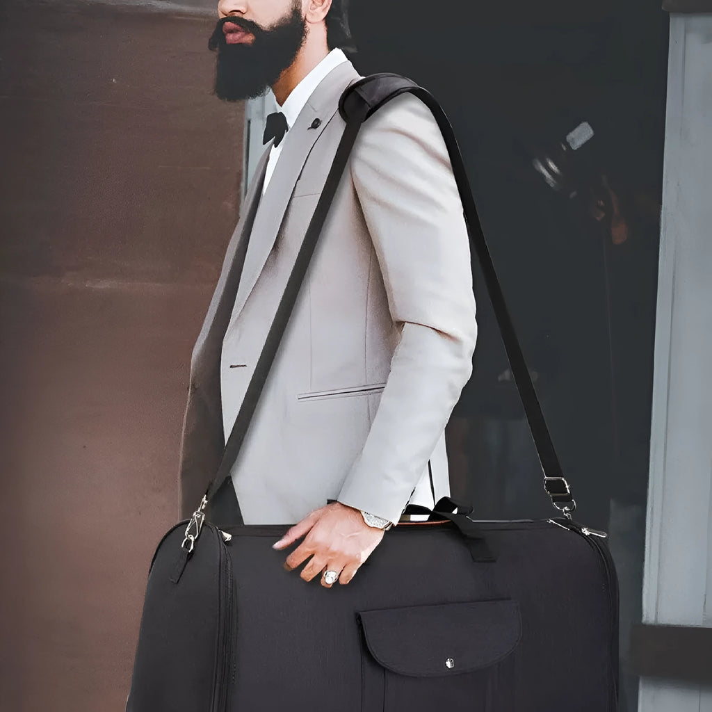 Dark blue folding duffel bag made of Oxford cloth for travel and gym use.