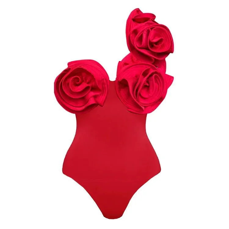 Red one-piece swimsuit for women with sleeveless design and solid colour.
