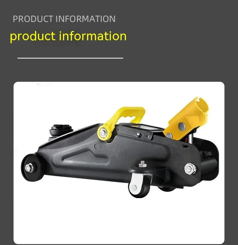 Horizontal hydraulic scissor car jack with handle for tyre changes, low profile design