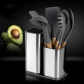Stainless steel kitchen knife holder with storage bucket and detachable base in black