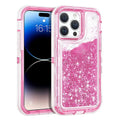 Liquid quicksand three-in-one phone case for iPhone 14 in pink with TPU PC airbag back cover