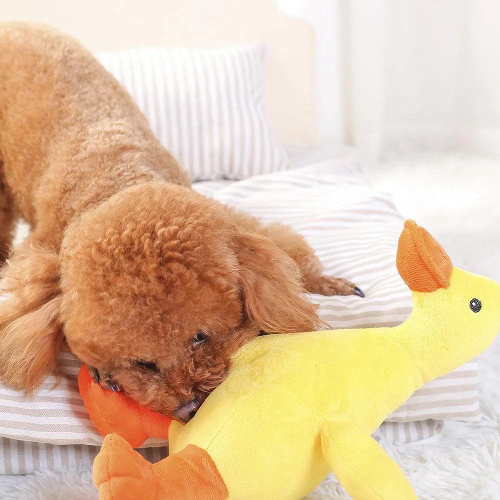 Huayuan Pet yellow plush dog vocal toy with innocent eyes and chubby body for companionship