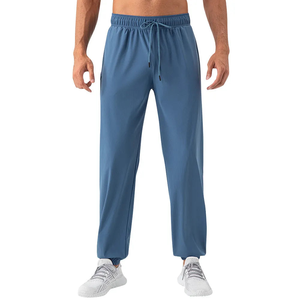 Men's nylon cool feeling loose track pants, quick-drying, black colour, running fitness training trousers
