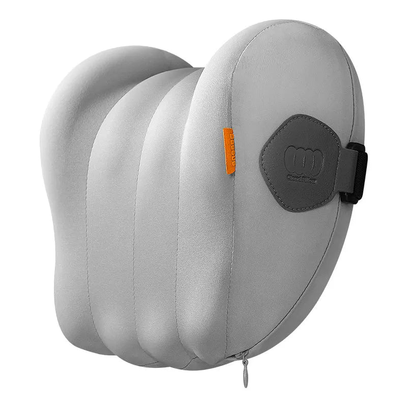Grey and orange memory foam head pillow and lumbar pillow set for vehicle seats.