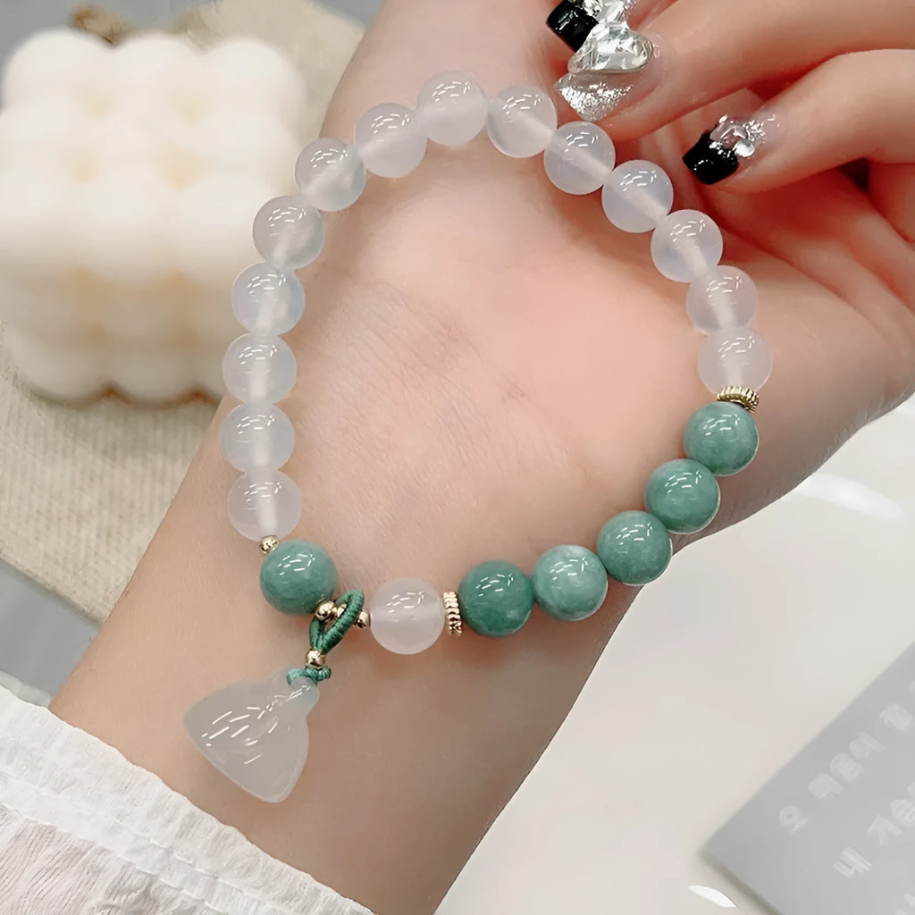 Women's retro Chinese style agate lotus seedpod bracelet in Burma jade colour