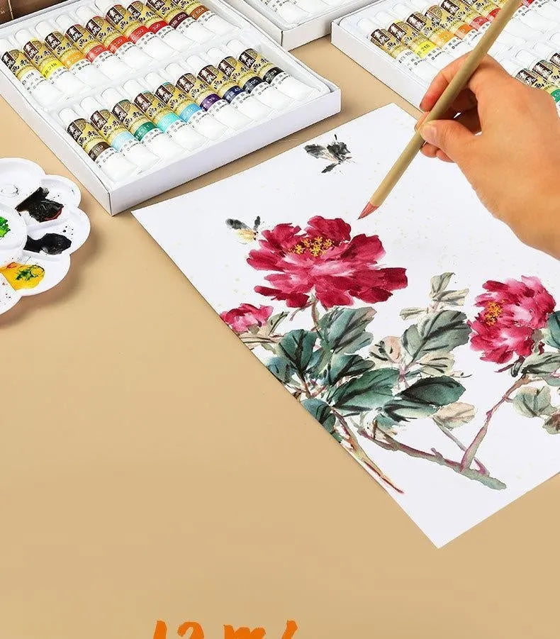 18-colour Chinese painting pigment set, 12ml capacity, for children and beginners