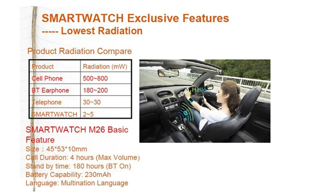 Bluetooth sports watch compatible with iOS and Android in black, white, or blue colours