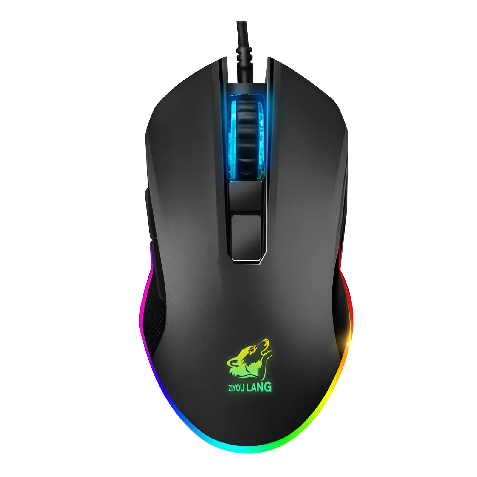 Black macro definition gaming mouse with RGB backlight and wired USB connection
