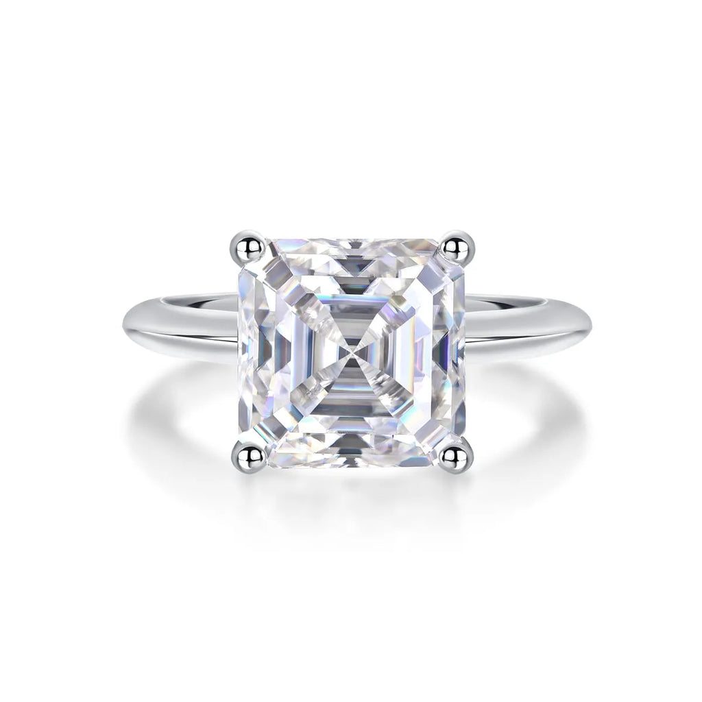 Heart-shaped moissanite wedding ring set in S925 silver with platinum plating, square 10x10mm stone, sizes 5-9, gift box