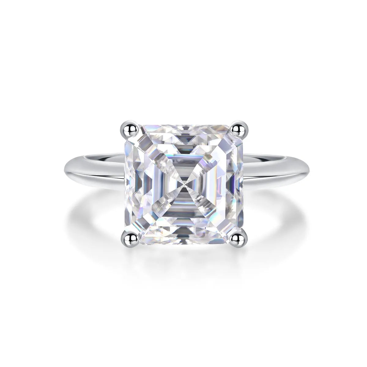 Heart-shaped moissanite wedding ring set in S925 silver with platinum plating, square 10x10mm stone, sizes 5-9, gift box
