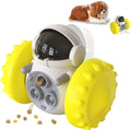 Self-balancing dog treat dispenser puzzle toy with robot design in multiple colours