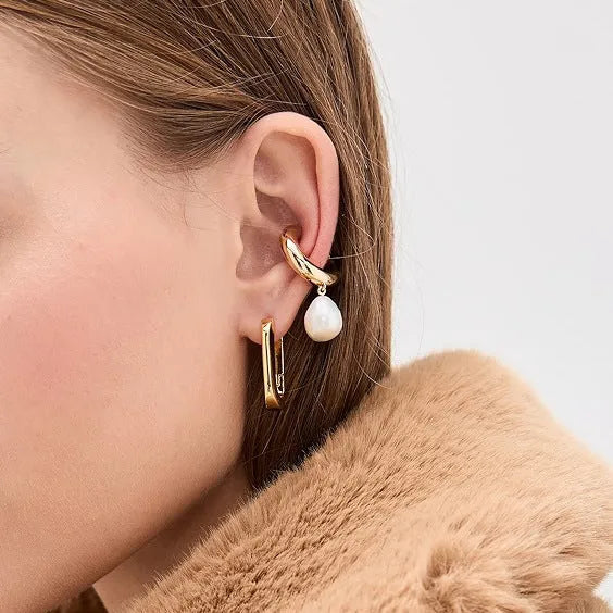 Pair of no-piercing geometric ear clips in stainless steel with electroplated finish, colour JDE0112019