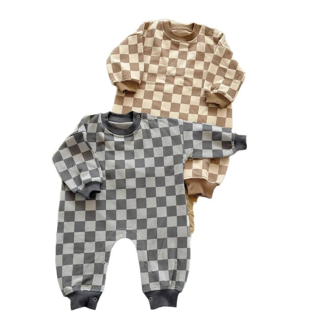 Baby long climbing suit in cotton fabric, neutral design, available in multiple colours for spring and autumn