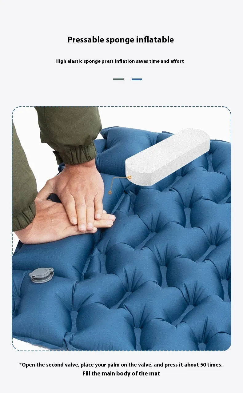 Single honeycomb press inflatable mattress in Moroccan blue colour for outdoor camping use
