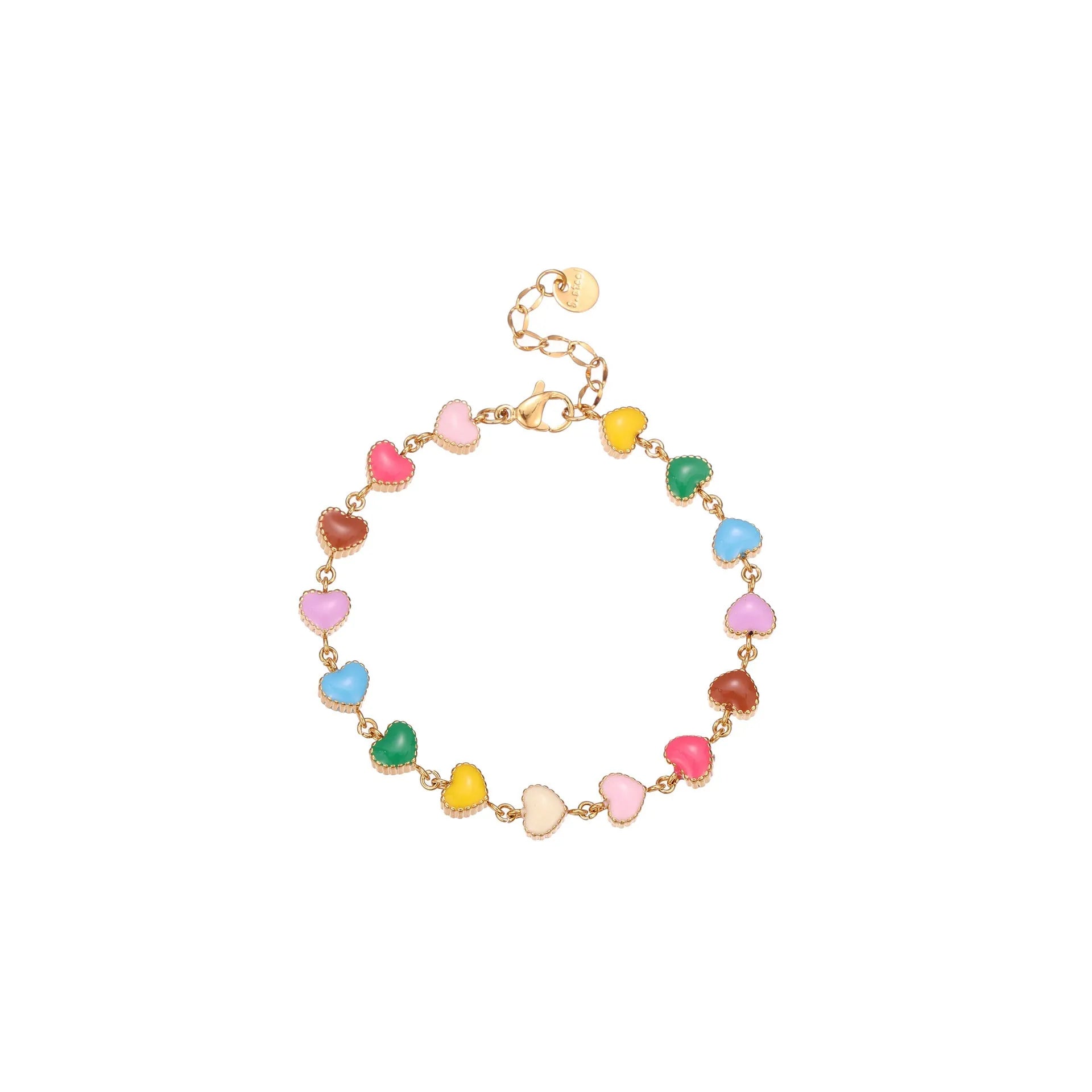 Women's gold bracelet with love heart design, stainless steel construction, and electroplated finish