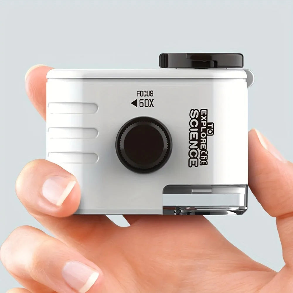 Mini mobile phone microscope with 60x magnification and LED light attached to smartphone