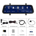 9.66-inch in-mirror car dash cam and video player displayed with mounting bracket and accessories