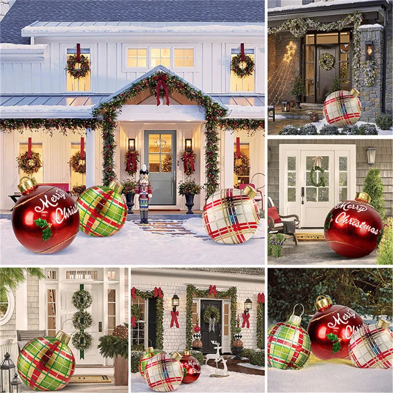 60cm PVC inflatable Christmas ball outdoor decoration in garden setting
