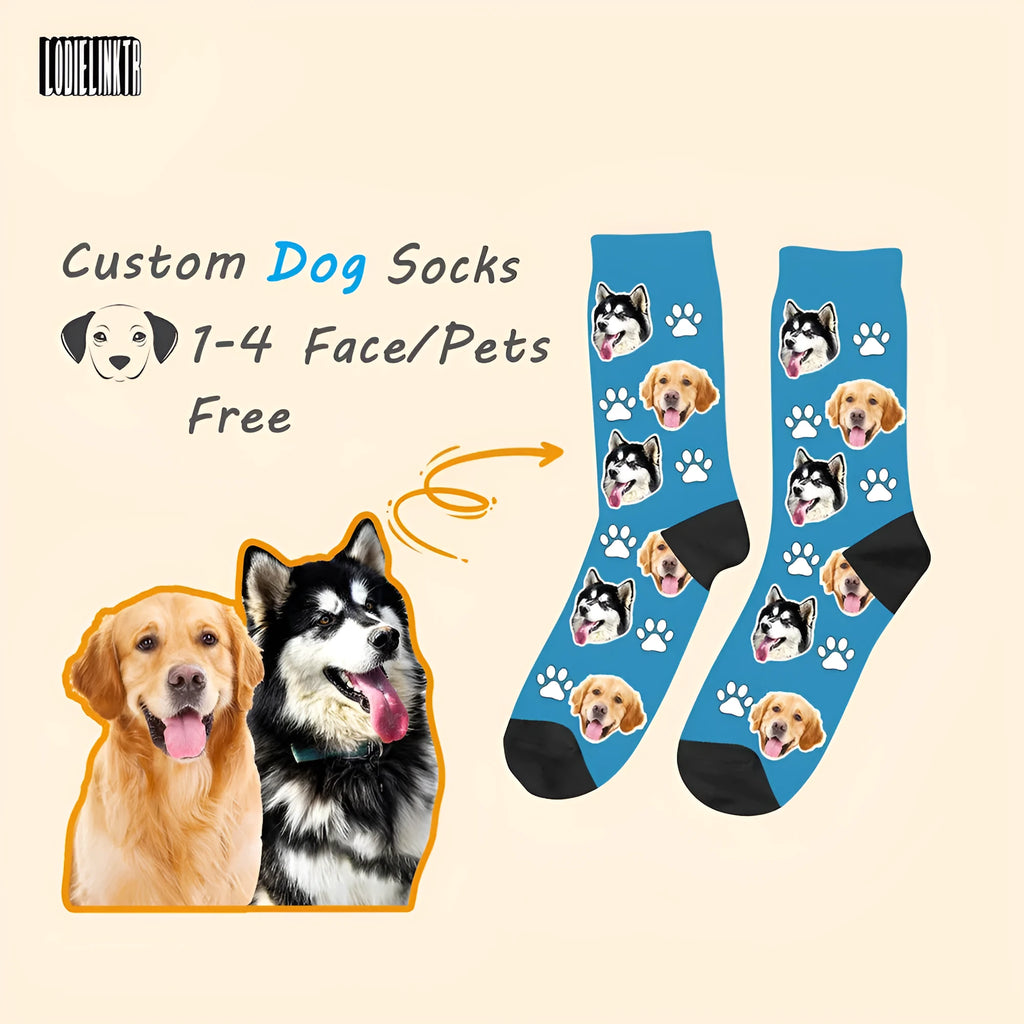 Custom personalised photo socks with mid-calf length and printed designs on polyester fabric
