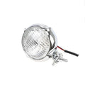 Black retro halogen headlight with 8 cm lens and cast aluminium housing for motorcycle.