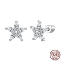 Small silver flower ear studs with shining zircon detail, Christmas style, one pair, colour BSE1239