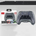 Transparent grey hard plastic protective case for a game controller.