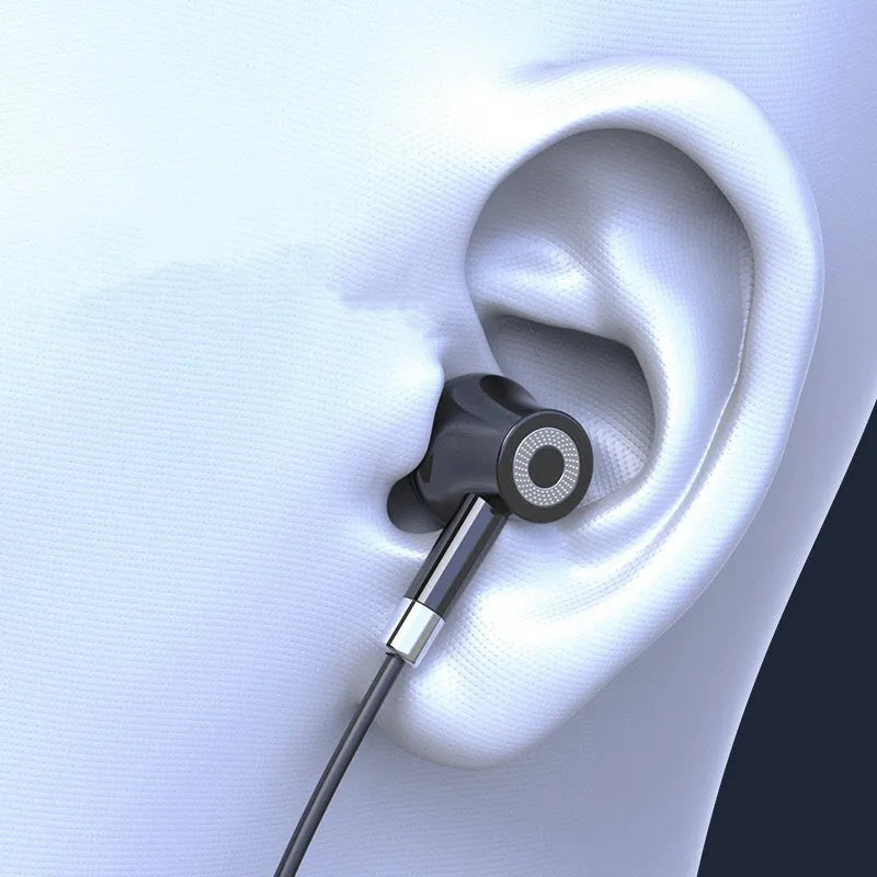Black neck-hanging wireless sports headset with earpieces and a visible power display card on the band.
