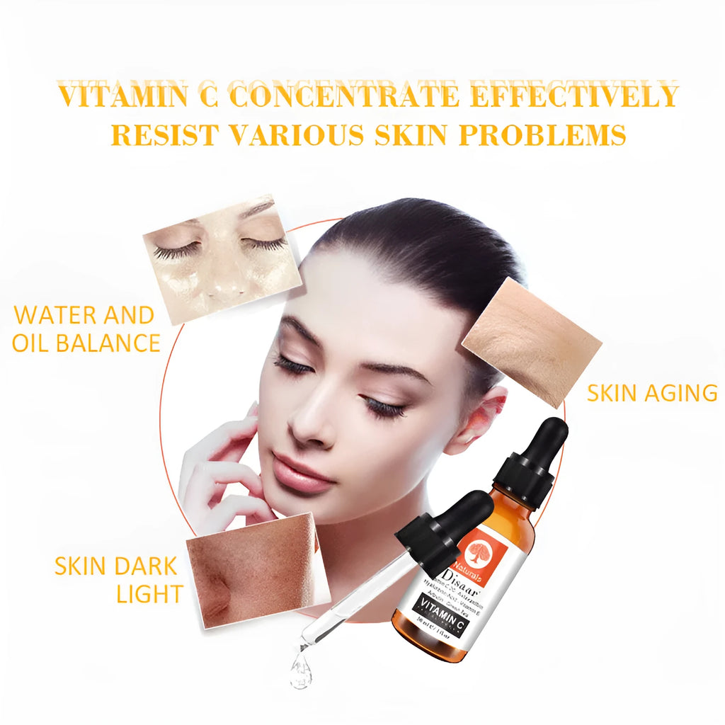 Vitamin C serum 30ml bottle with brightening formula for fading marks and evening skin tone