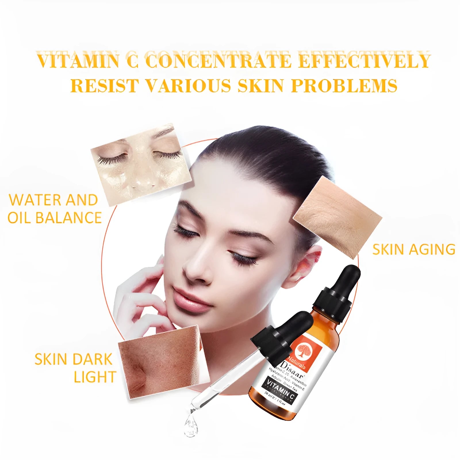 Vitamin C serum 30ml bottle with brightening formula for fading marks and evening skin tone