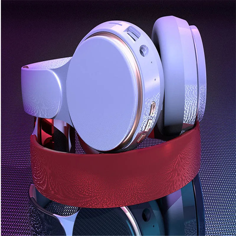 Folding telescopic Bluetooth 5.0 gaming headset in black, red and white with power display and multi-point connection
