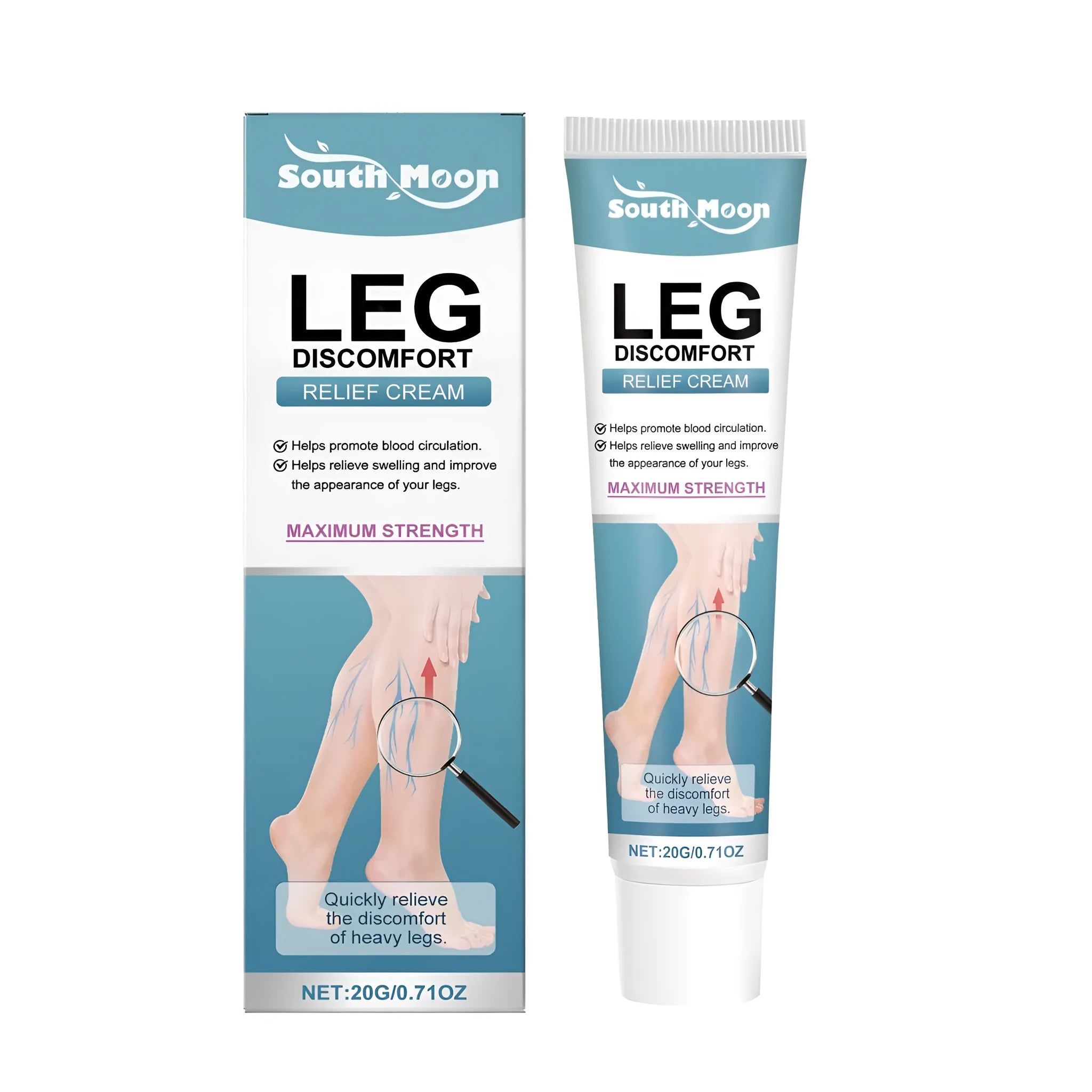 Leg soothing cream tube with Relief Cream style for tired legs, containing Aesculus chinensis and mint leaves
