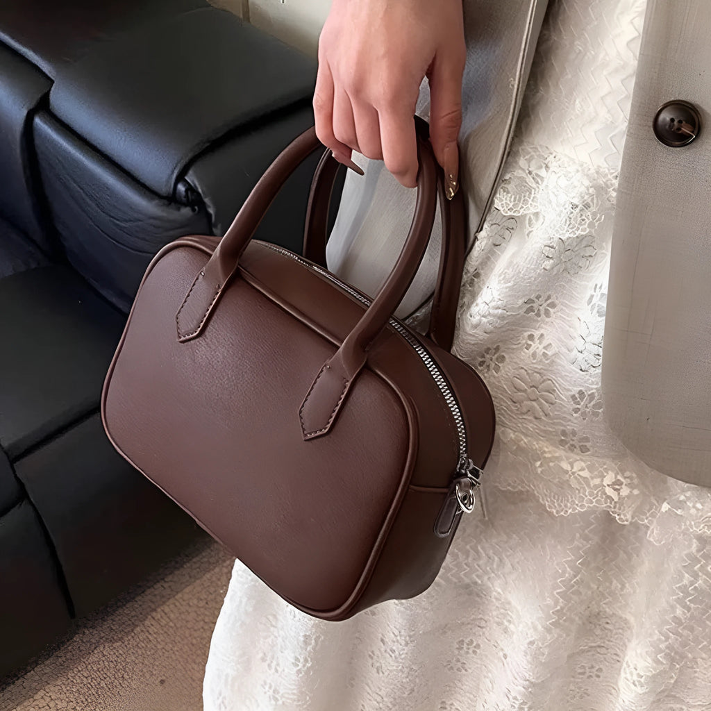 Retro small square messenger bag in black or coffee colour with single shoulder strap