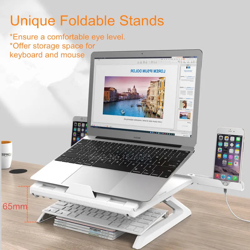 Multifunctional folding notebook stand with 9 adjustable angles, heat dissipation, and anti-slip holder for laptops up to 17 inches