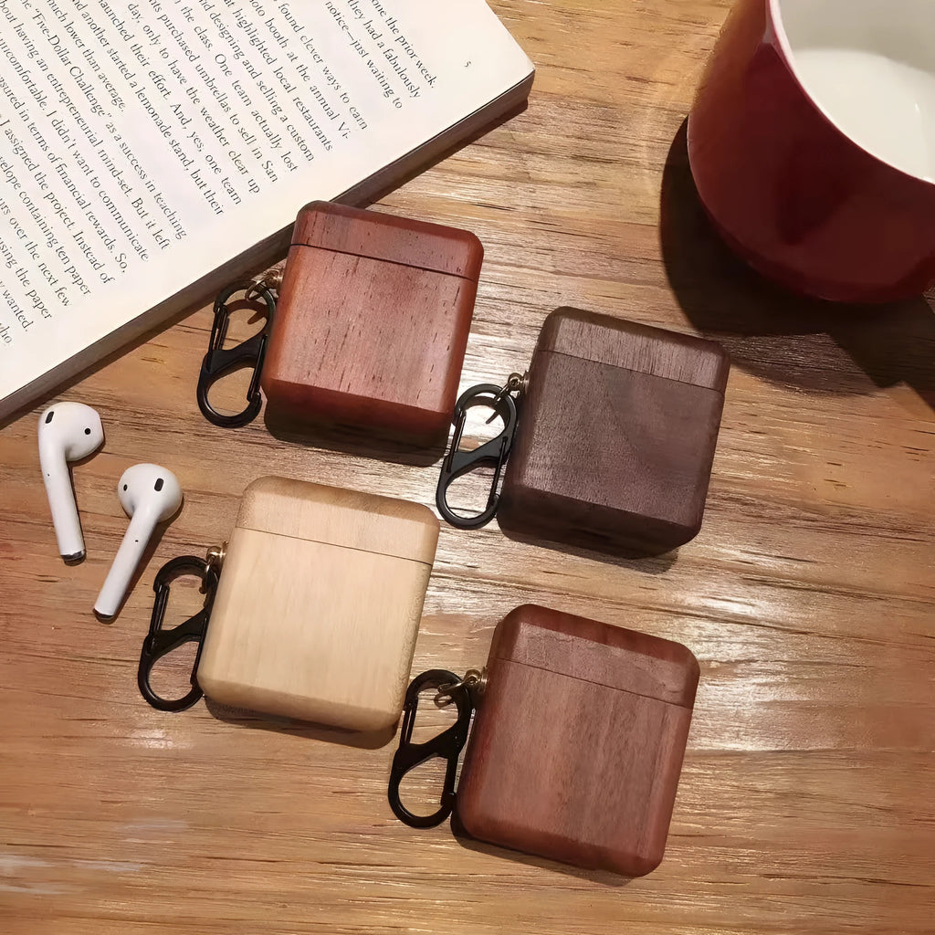 Solid wood Bluetooth earphone case compatible with Apple, drop-proof, cartoon style, 4 colour options