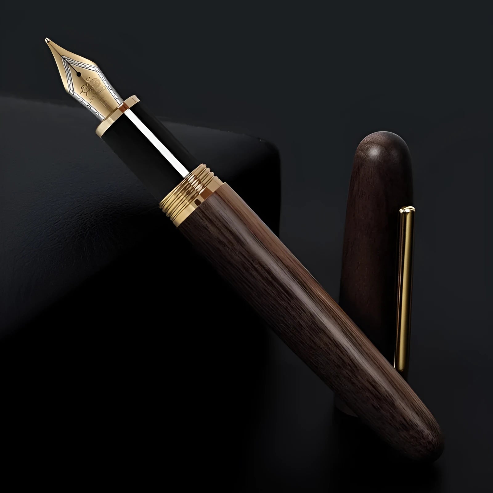 Wooden rotating cap fountain pen for business calligraphy with multiple wood finish options