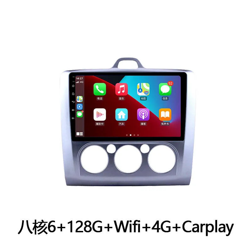 9-inch Android car stereo touchscreen with manual air conditioning controls for Fox vehicles.