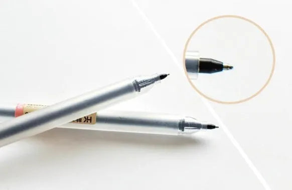 Muji 12-piece gel pen set with 0.5mm tips, showing transparent barrels with coloured ink and caps.