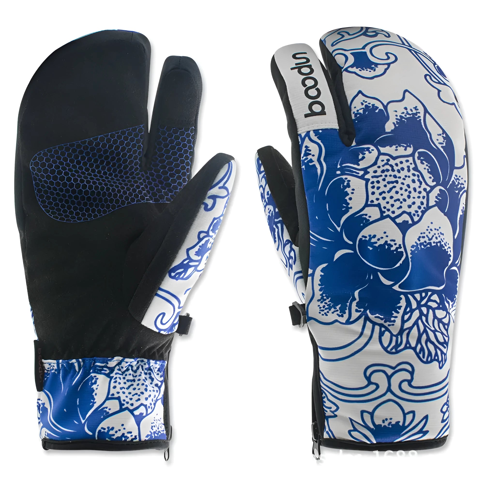 Three-finger waterproof ski gloves in checkered polyester, unisex design for winter sports