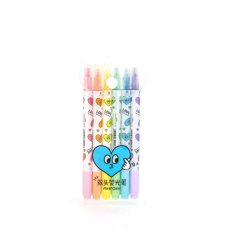 Six double-headed watercolour highlighters in pink, orange, yellow, green, blue, and purple colours