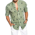 Men's 35% linen blend lapel shirt with button-down front, available in multiple colours including Khaki