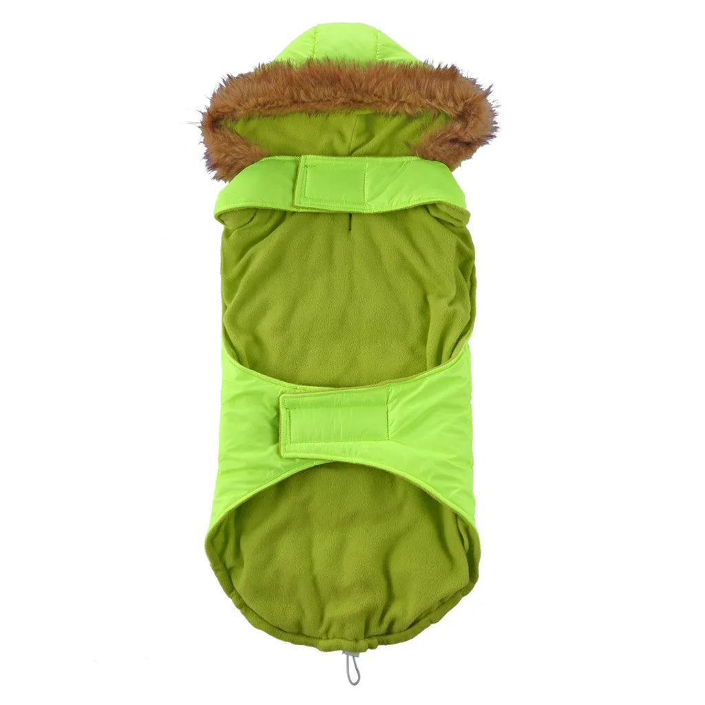 Reflective winter dog coat in blue or green, polyester, sizes S to XXL for large dogs