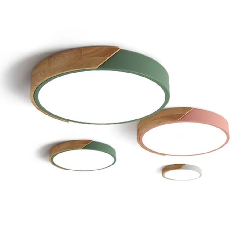 Round 30cm macaron-shaped LED ceiling light with plastic shade in multiple colour options
