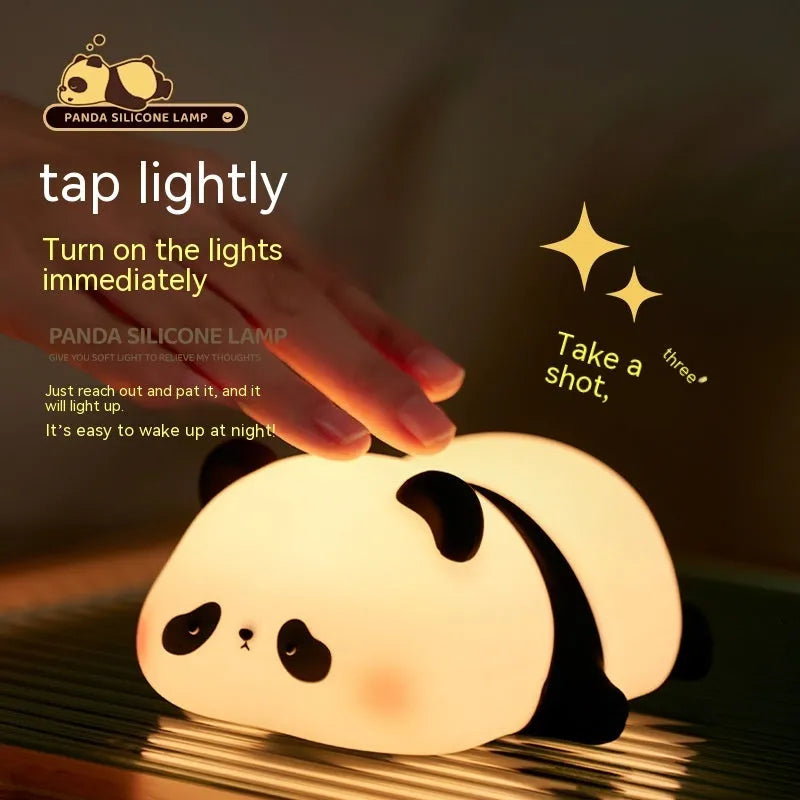 Cartoon panda night light for kids with rechargeable battery and clap controls