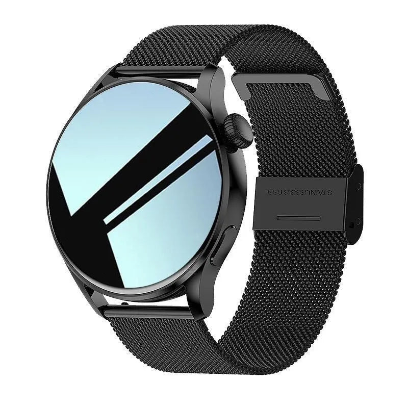 Multifunction smart watch with Bluetooth calling, heart rate and blood pressure monitoring, TFT screen, and choice of steel or leather style