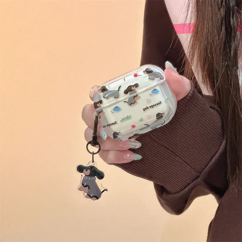 Cartoon silicone protective case for Apple AirPods with sausage dog sweater pendant in embossed design