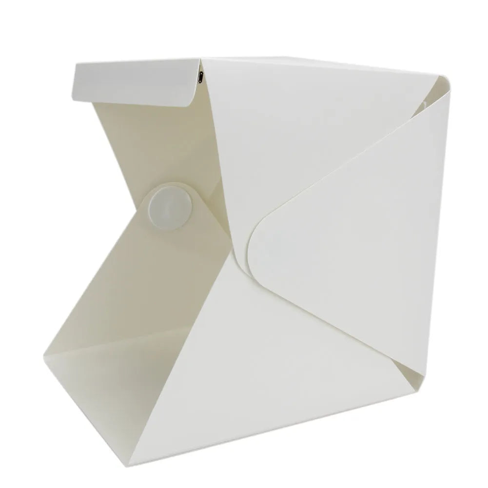 Portable LED mini photo-taking studio light box softbox in white plastic, 22.6x23x24 cm, with built-in LEDs