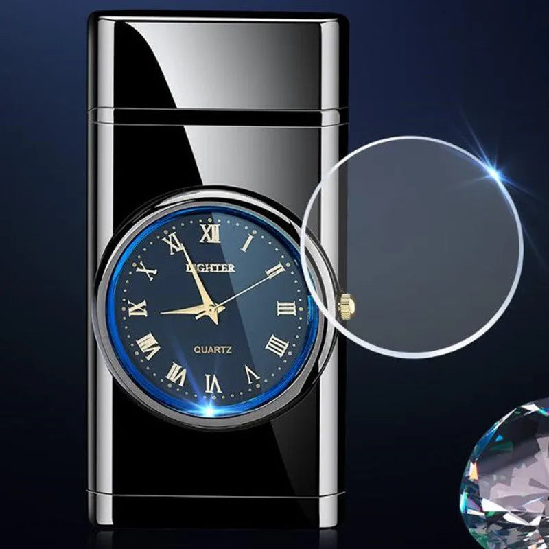 Multifunctional electronic watch cigarette lighter with LED flashing lamp in metal body